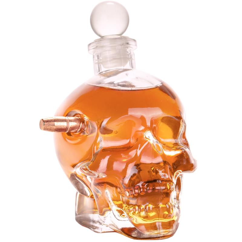 LUCKY SHOT Bullet Whiskey Skull Decanter  Set