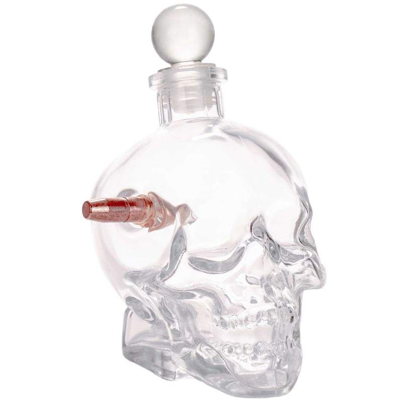 LUCKY SHOT Bullet Whiskey Skull Decanter  Set