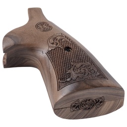 Engraved Wood Square Butt Target Grip for N-Frame Revolvers